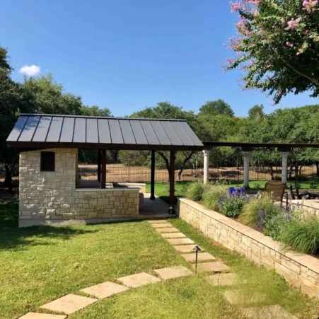 dripping springs backyard landscaping and pavilion