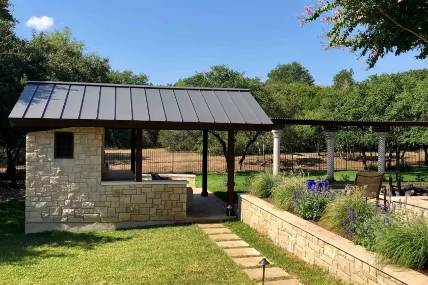 dripping springs backyard landscaping and pavilion