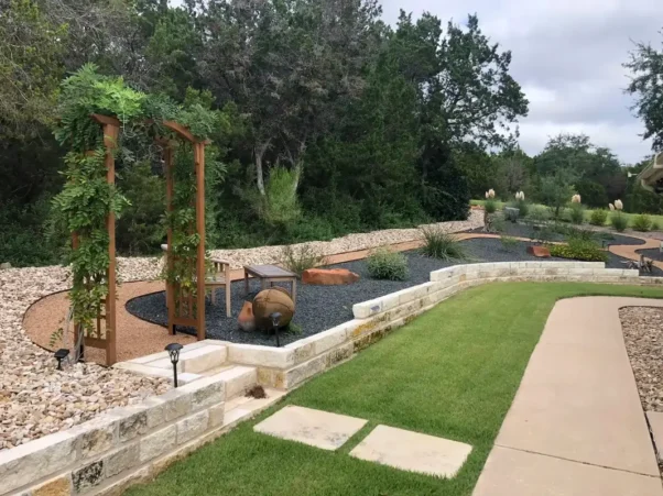 Ausitn texas tiered xeriscape retaining wall