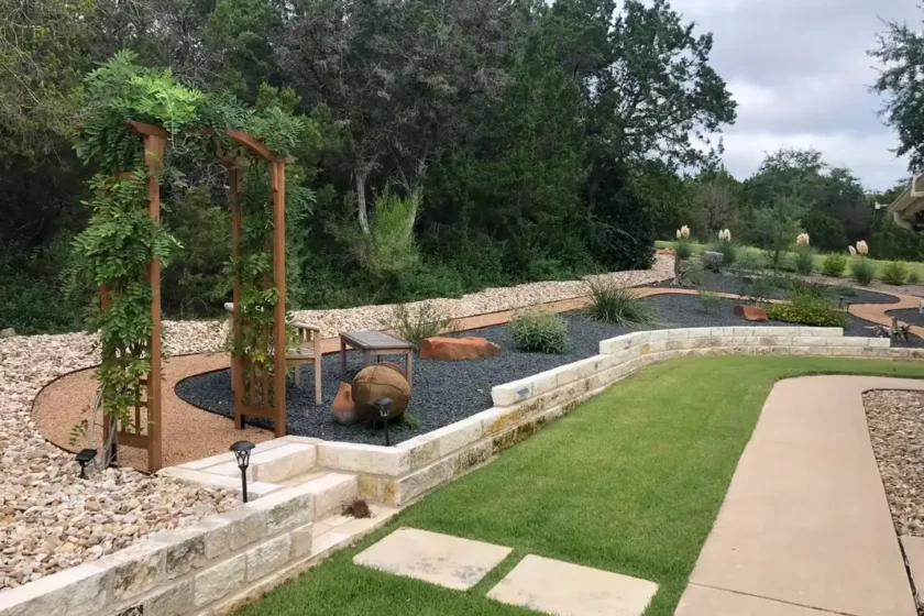 Ausitn texas tiered xeriscape retaining wall