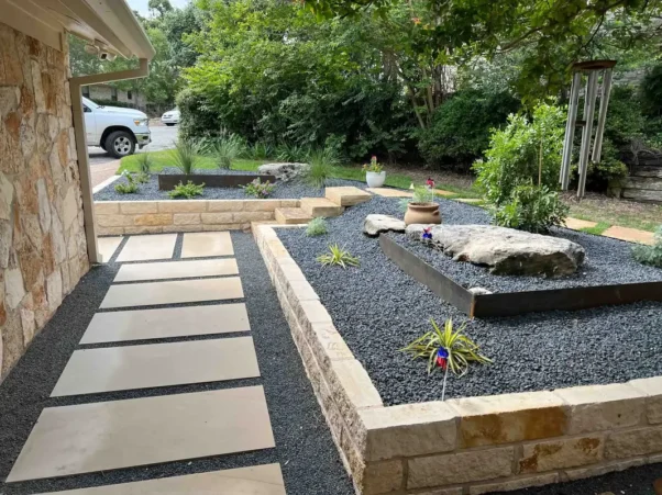 Native Xeriscape and Retaining Wall in Austin TX